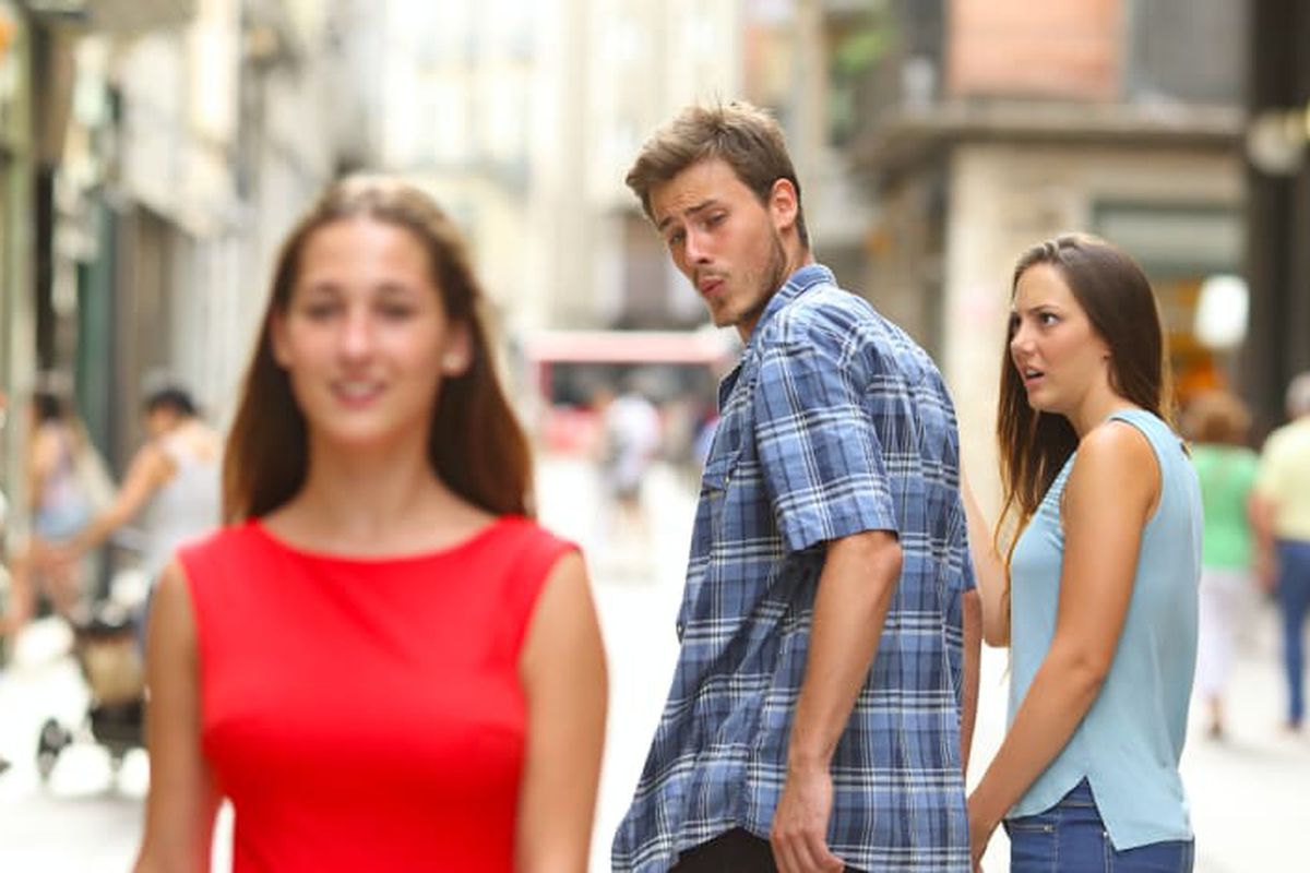 Distracted Boyfriend meme about Norms