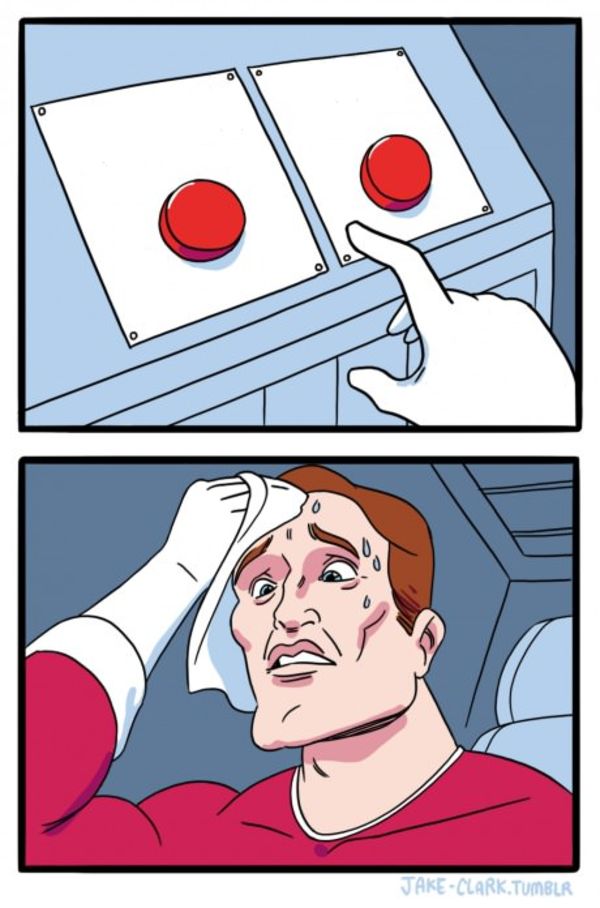 Two Buttons meme about Norms