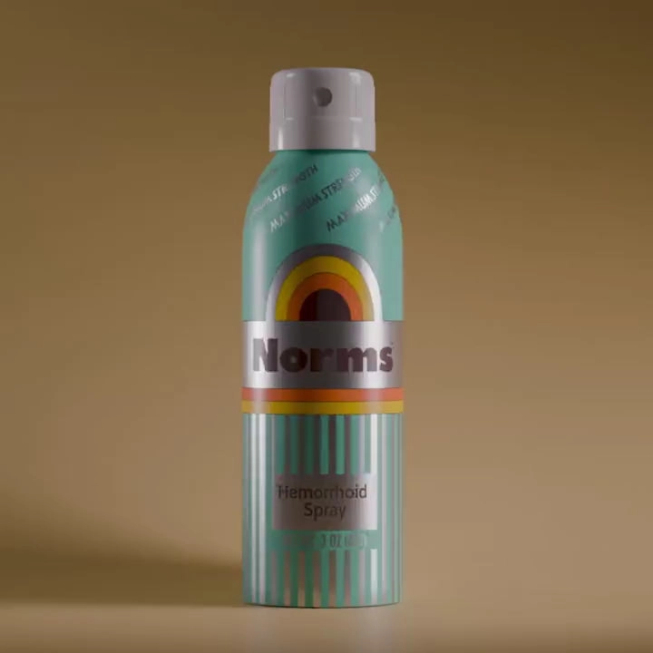 Close‑up of Norms Hemorrhoid Spray nozzle for easy, mess‑free application