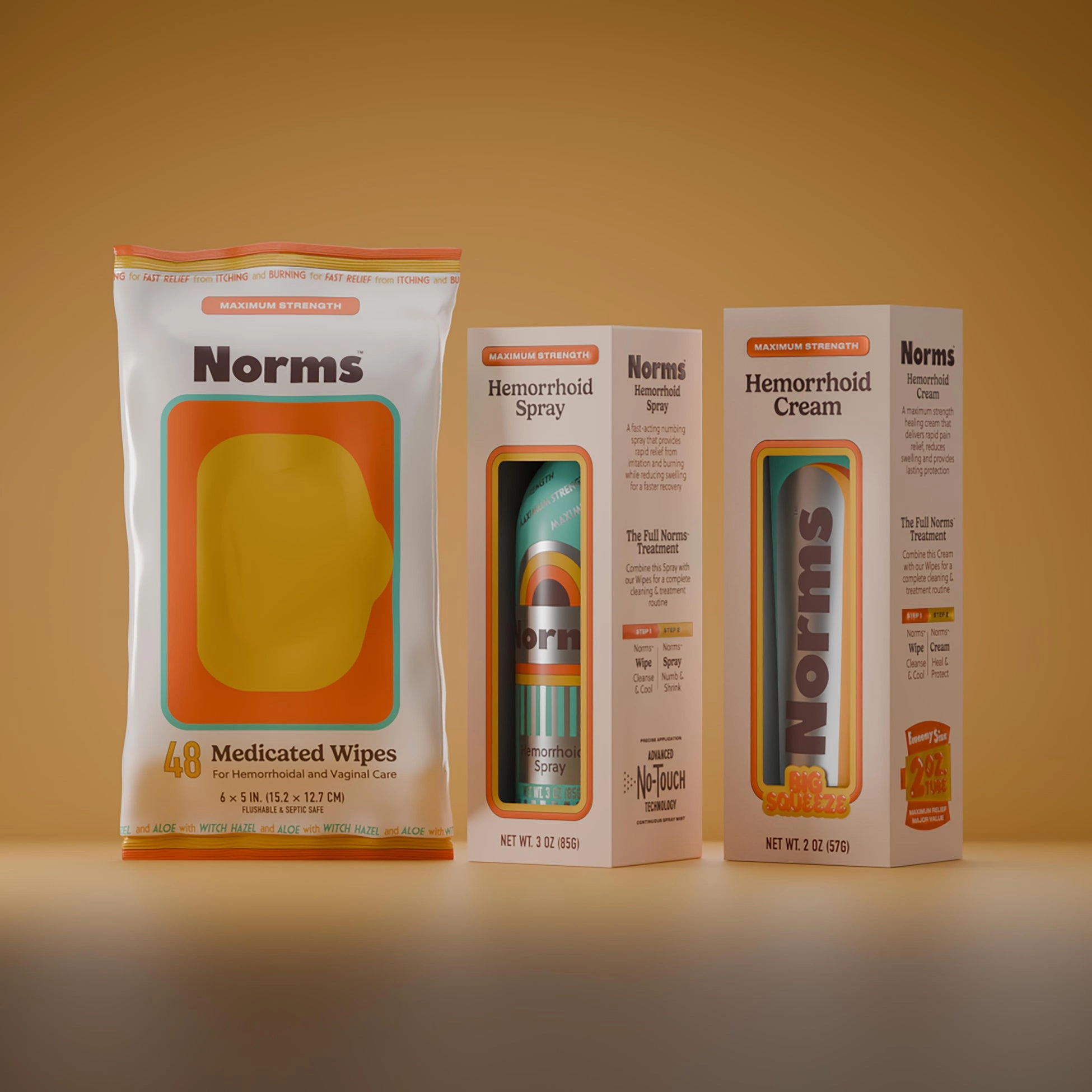 Norms hemorrhoid treatment kit with lidocaine cream, medicated wipes and spray
