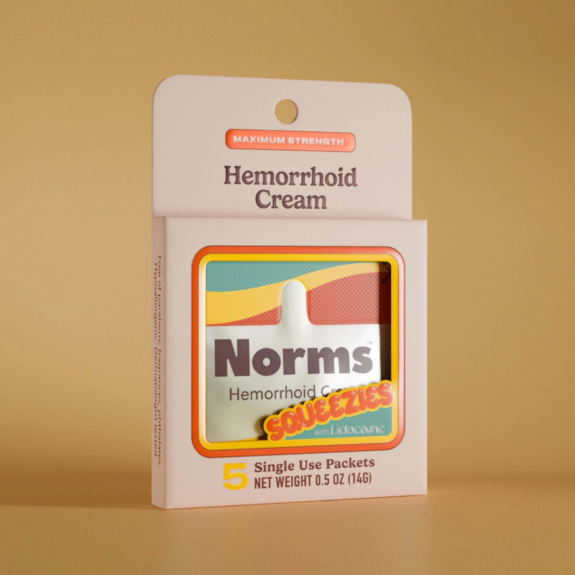 Box of Norms Hemorrhoid Cream Squeezies for portable relief