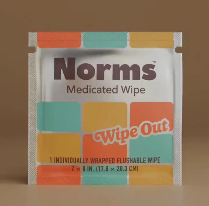 Wholesale - Norms Big Sheets Hemorrhoid Wipes – Wipe Outs (24ct, Individually Wrapped) packaging image.
