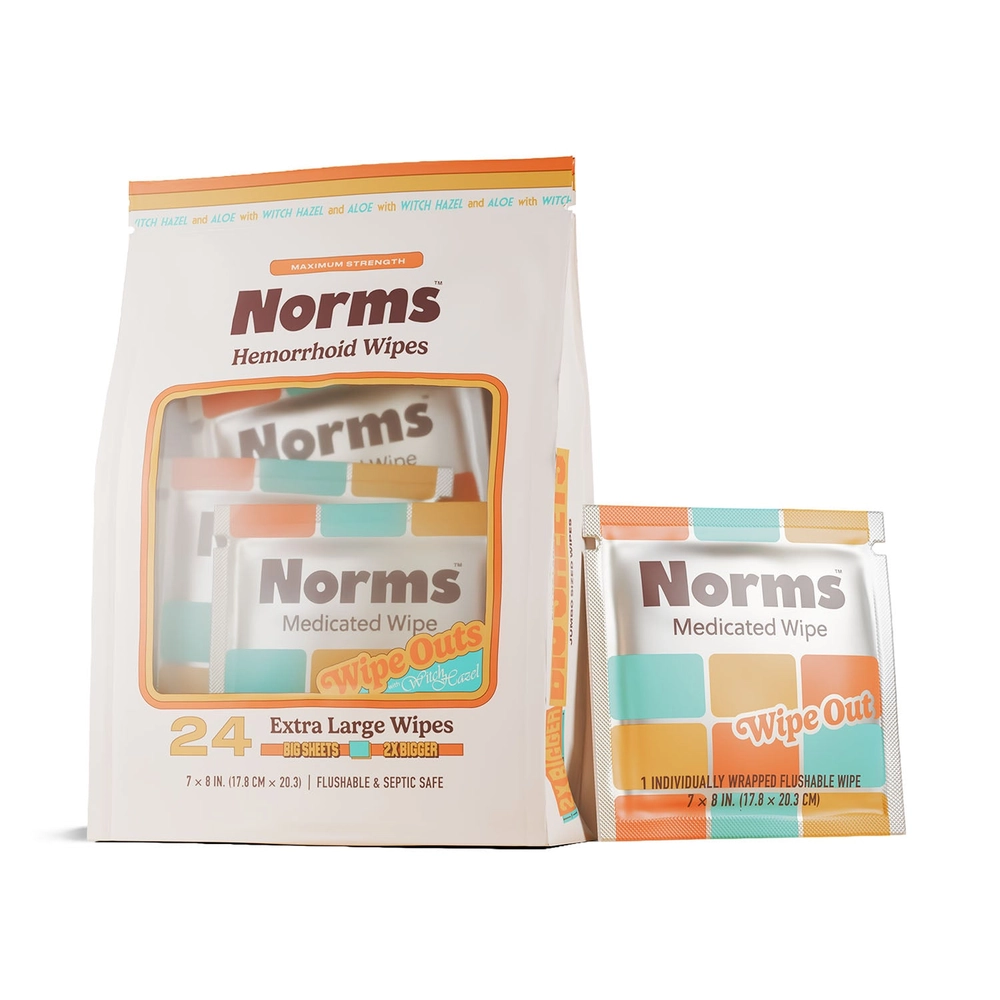 Norms Wipe Outs box with individually wrapped wipes