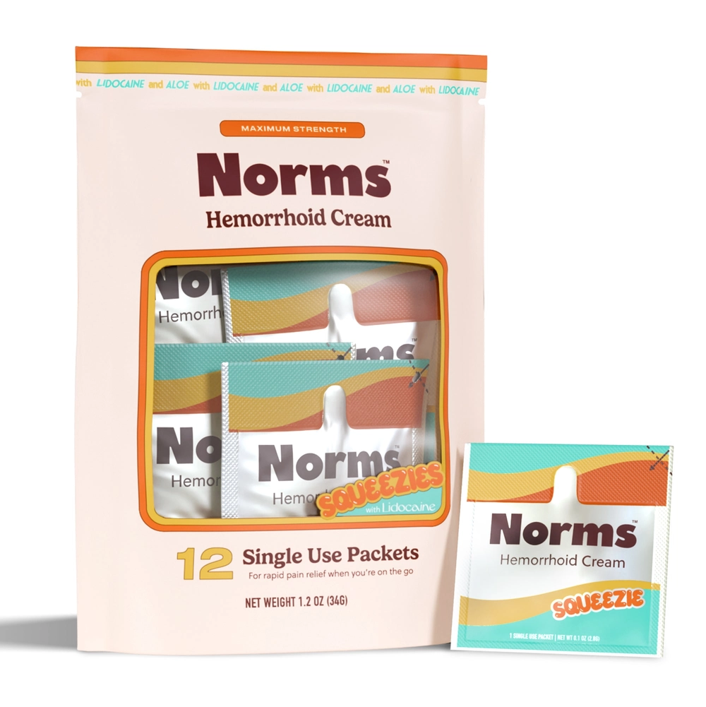 Norms Hemorrhoid Cream Squeezies, 12 single use packets